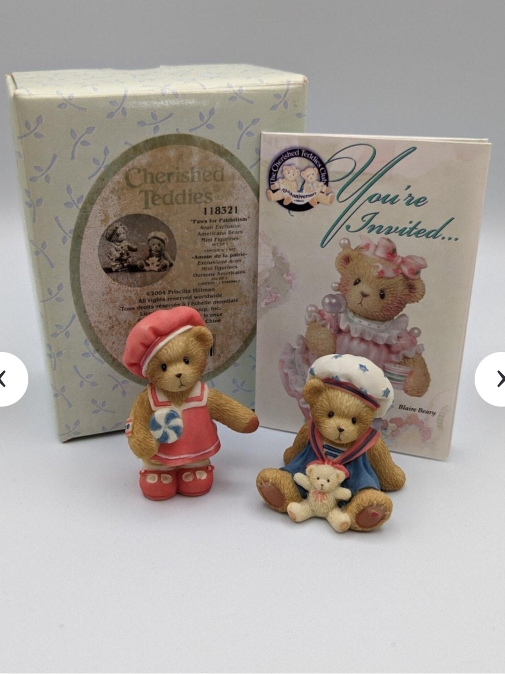 Cherished Teddies #118321, Paws For Patriotism Figurines,Exclusive for Avon 2004